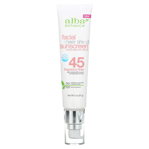 Alba Botanica  Facial Sheer Shield Sunscreen  SPF 45  Fragrance Free  2 oz (57 g)