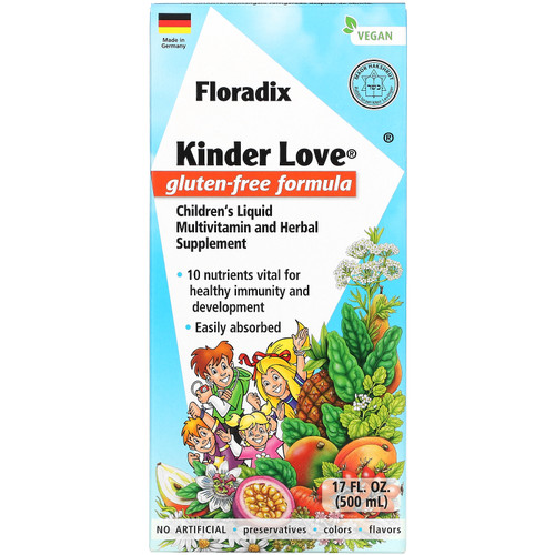 Gaia Herbs  Floradix  Kinder Love  Children's Liquid Multivitamin and Herbal Supplement  Gluten Free  17 fl oz (500 ml)