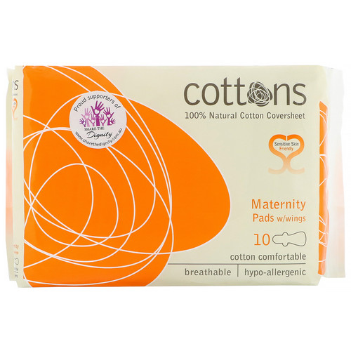 Cottons  100% Natural Cotton Coversheet  Maternity Pads with Wings  Heavy  10 Pads