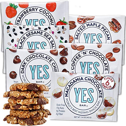 YES Bar � Six Flavor Variety Pack � Plant Based Protein  Decadent Snack Bar � Vegan  Paleo  Gluten Free  Dairy Free  Low Sugar  Healthy Snack  Breakfast  Low Carb  Keto Friendly (Pack of 6)