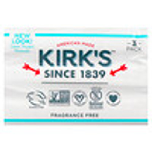 Kirk's  100% Premium Coconut Oil Gentle Castile Soap  Fragrance Free  3 Bars  4 oz (113 g) Each