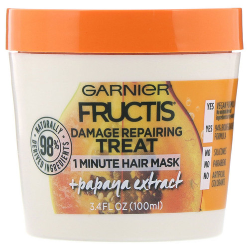 Garnier, Fructis, Damage Repairing Treat, 1 Minute Hair Mask, + Papaya Extract, 3.4 fl oz (100 ml)