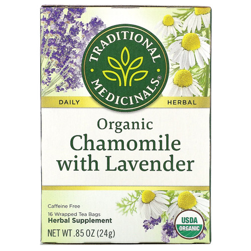 Traditional Medicinals  Organic Chamomile with Lavender  Caffeine Free  16 Wrapped Tea Bags  .85 oz (24 g)