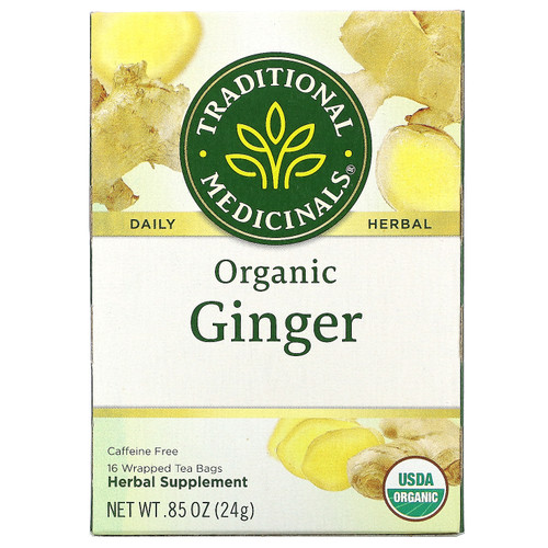 Traditional Medicinals  Organic Ginger  Caffeine Free  16 Wrapped Tea Bags  .85 oz (24 g) Each