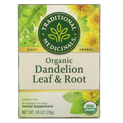 Traditional Medicinals  Herbal Teas  Organic Dandelion Leaf & Root Tea  Naturally Caffeine Free  16 Wrapped Tea Bags  .99 oz (28 g)