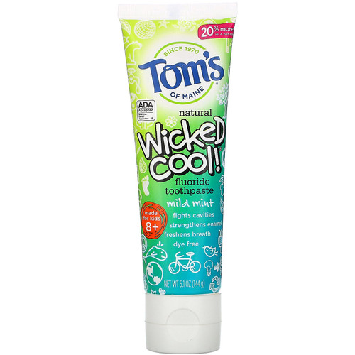 Tom's of Maine  Wicked Cool!  Natural Fluoride Toothpaste  Kids 8+  Wild Mint  5.1 oz (144 g)