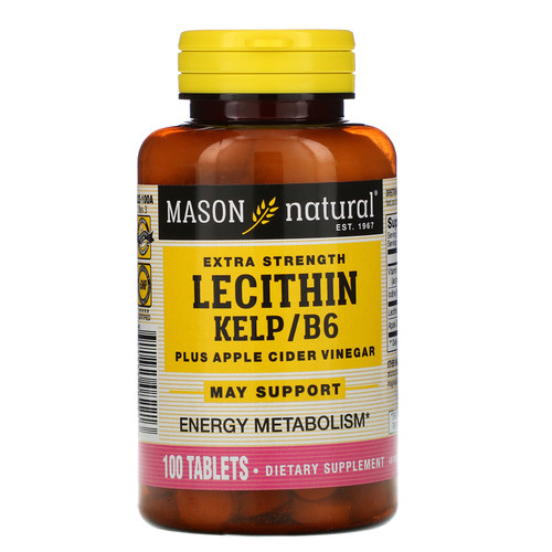 Mason Natural  Lecithin Kelp/B6 Plus Apple Cider Vinegar  Extra Strength  100 Tablets