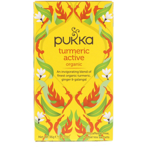 Pukka Herbs, Organic Turmeric Active, Caffeine Free, 20 Herbal Tea Sachets, 1.27 oz (36 g)