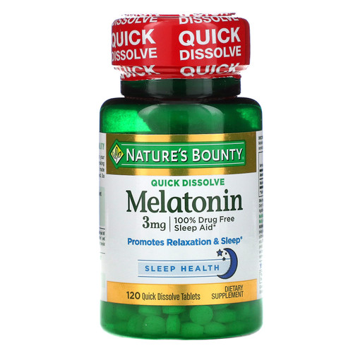 Nature's Bounty, Melatonin, Natural Cherry Flavor, 3 mg, 120 Quick Dissolve Tablets