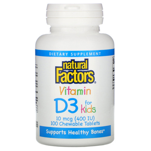 Natural Factors  Vitamin D3  Strawberry Flavor  10 mcg (400 IU)  100 Chewable Tablets