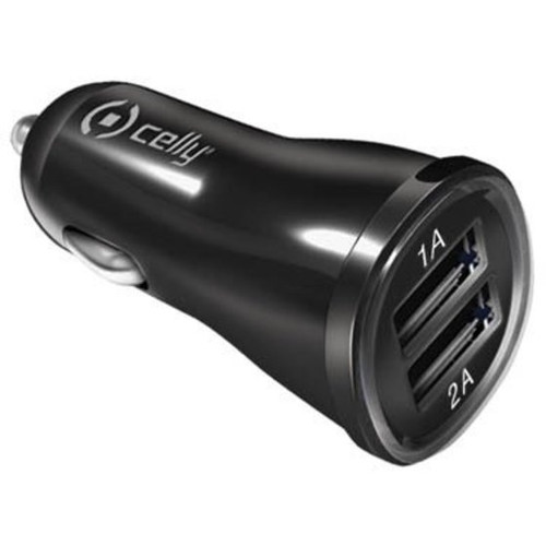 Celly 12-24v Universal 2.1A Car Charger with Two USB ports for Tablet  Samsung  iPhone  Nokia  Blackberry  LG  Sony