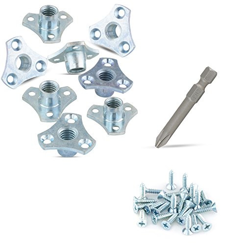 (8-Pack) 3/8-16 Screw-on Tee Nut Kit - T-Nuts Come with Screws and #2 Phillips Power Bit