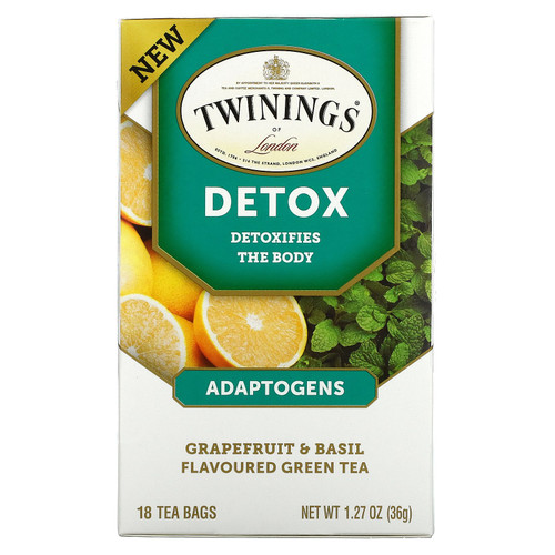 Twinings  Detox  Adaptogens  Grapefruit & Basil Flavored Green Tea  18 Tea Bags  1.27 oz (36 g)