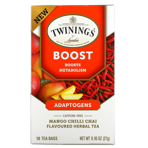 Twinings  Boost  Adaptogens  Mango Chili Chai Flavored Herbal Tea  Caffeine Free  18 Tea Bags  0.95 oz (27 g)