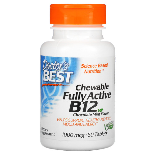 Doctor's Best  Chewable Fully Active B12  Chocolate Mint  1 000 mcg  60 Tablets