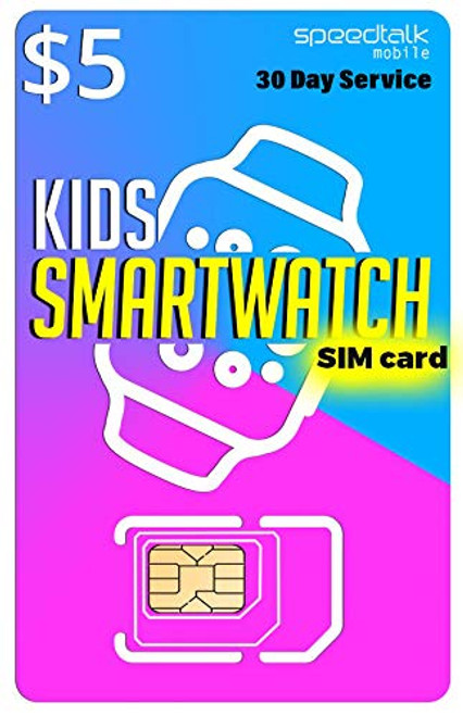 SpeedTalk Mobile $5 Preloaded SIM Card Kit for Kids Smart Watch GPS & Activity Tracking | 3 in 1 Simcard - Standard  Micro  Nano | Children GSM 5G 4G LTE Smartwatches Wearables | 30 Days Service Plan