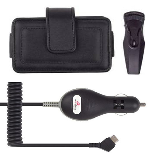 Wireless Solutions Fitted Leather Pouch and Car Charger for Samsung A436  M620  M610  U740  U710