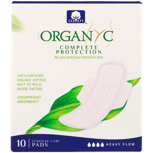 Organyc  Organic Cotton Pads  Heavy Flow  10 Pads