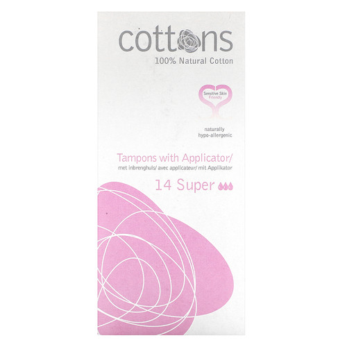 Cottons  100% Natural Cotton  Tampons with Applicator  Super  14 Tampons