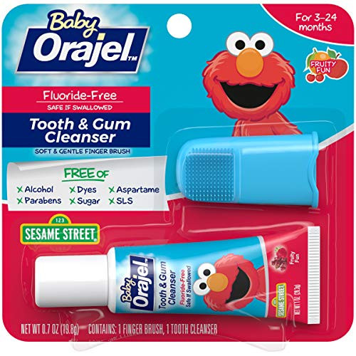 Orajel Elmo Fluoride-Free Tooth & Gum Cleanser with Finger Brush  Combo Pack  Fruity Fun Flavored Non-Fluoride  0.7 oz.
