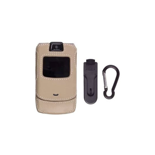 Wireless Solutions Leather Case with Belt Clip for V3  V3c  V3r  - Beige