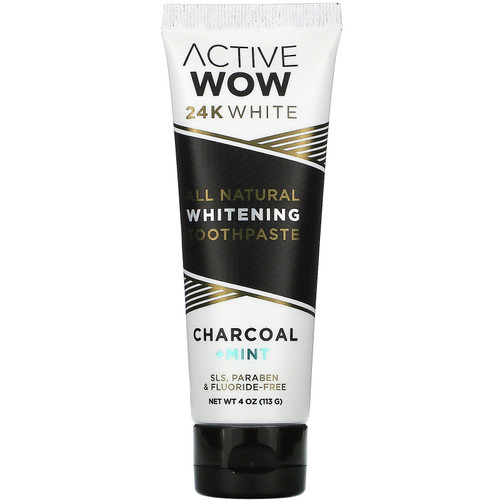 Active Wow  24K White  All Natural Whitening Toothpaste  Charcoal + Mint  4 oz (113 g)