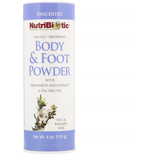 NutriBiotic  Body & Foot Powder with Grapefruit Seed Extract & Tea Tree Oil  Unscented  4 oz (113 g)