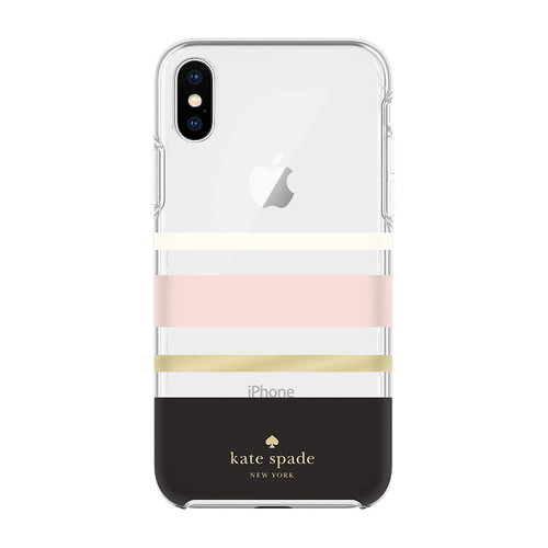 kate spade Flexible Hardshell Case for iPhone X/SX - Charlotte Stripe Black/Cream/Blush/Gold