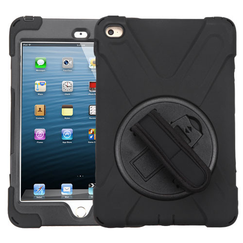 MYBAT Black/Black Rotatable Stand Protector Cover (w/ Wristband) for iPad mini 4 (A1538 A1550)