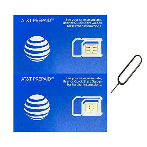 (2 Pack) Authentic AT&T ATT SIM Card Micro/Nano/Standard GSM 4G/3G/2G LTE Prepaid/Postpaid Starter Kit Unactivated Talk Text Data & Hotspot (+ Free Tray Removal Remover Eject Pin Key Tool)