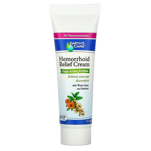 Earth's Care  Hemorrhoid Relief Cream  with Witch Hazel and Menthol  1 oz (28 g)