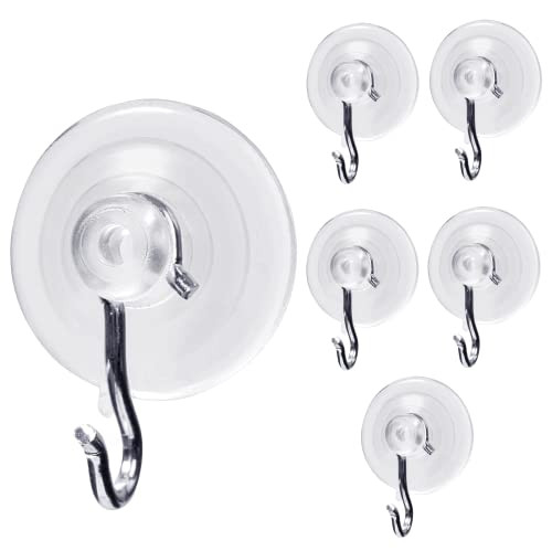 Holiday Joy Suction Cup Hooks - Heavy-Duty Wreath Hanger - Medium Pack of 6  All Purpose 1 ¾-Inch Suction Cups for Glass  Front Door  Shower and Window Wall
