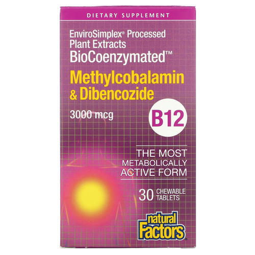 Natural Factors  BioCoenzymated  B12  Methylcobalamin & Dibencozide  3 000 mcg  30 Chewable Tablets