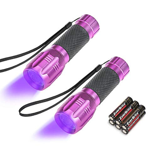 EverBrite Black Light  UV Blacklight Flashlights 2-Pack  12 LEDs 395nm  3 Free AAA Batteries  for Pets Urine and Stains Detector 6 Batteries Included Purple