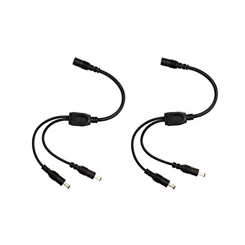 2 Pack Black 1 Female to 2 Male 5.5mm X 2.1mm CCTV DC Power Supply Splitter Cable
