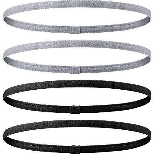 4 Pieces Thick Non-Slip Elastic Sport Headbands Hair Headbands for Women and Men (Black  Grey)