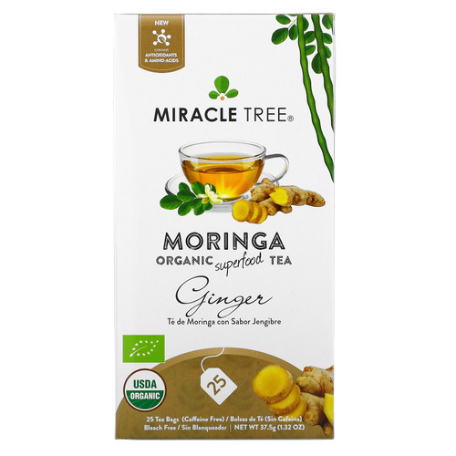 Miracle Tree  Moringa Organic Superfood Tea  Ginger  Caffeine Free  25 Tea Bags  1.32 oz (37.5 g)