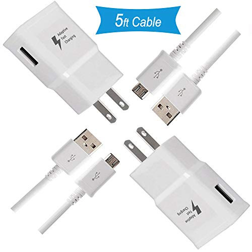 TT&C Adaptive Fast Wall Charger Adapter Galaxy S7 with Micro-USB Cable?5ft? Compatible with Samsung Galaxy S7 S7 Edge S6 S6 Edge S5 S4 Note 5 4 LG G2 G3 G4 (2 Pack)