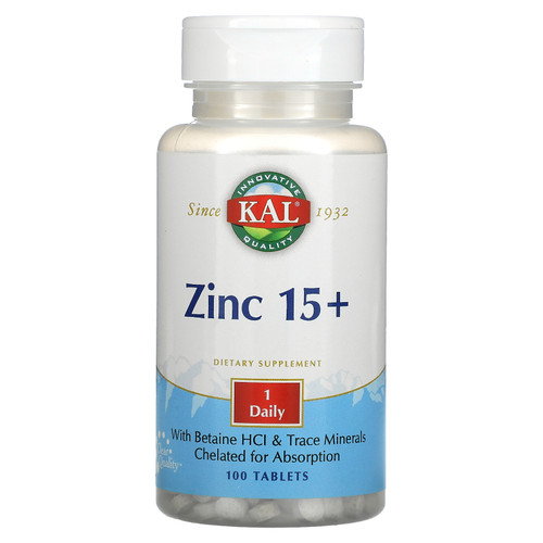 KAL  Zinc 15+ with Betaine HCL & Trace Minerals  100 Tablets