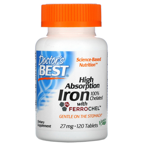 Doctor's Best  High Absorption Iron with Ferrochel  27 mg  120 Tablets