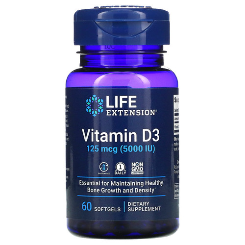 Life Extension  Vitamin D3  125 mcg (5 000 IU)  60 Softgels