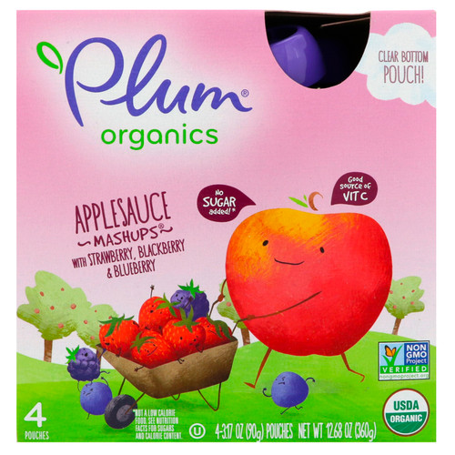 Plum Organics  Organic Applesauce Mashups with Strawberry  Blackberry & Blueberry  4 Pouches  3.17 oz (90 g) Each
