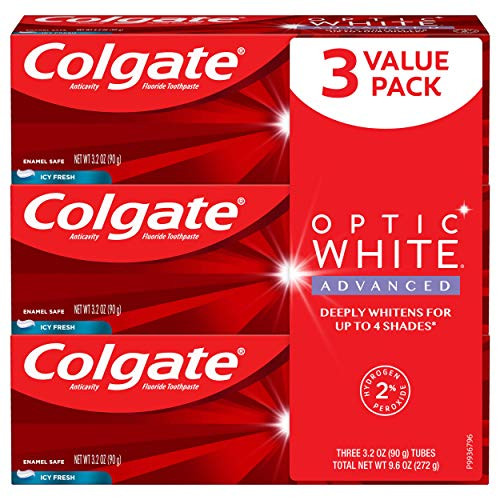 Colgate Optic White Advanced Teeth Whitening Toothpaste  Icy Fresh  3.2 Oz  3 Pack