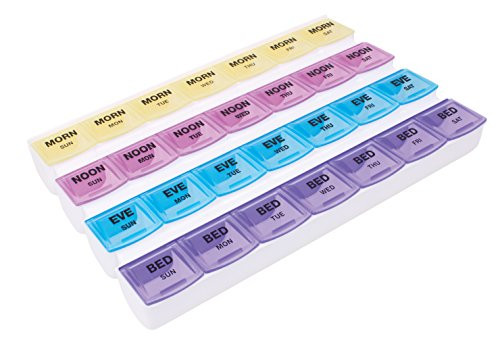 Apex 7-Day Mediplanner Pill Organizer  Weekly Pill Organizer  4 Times A Day Color-Coded  Easy-Open  See-Through Lids  Organize Medication Or Vitamins By AM  PM  Evening And Bedtime