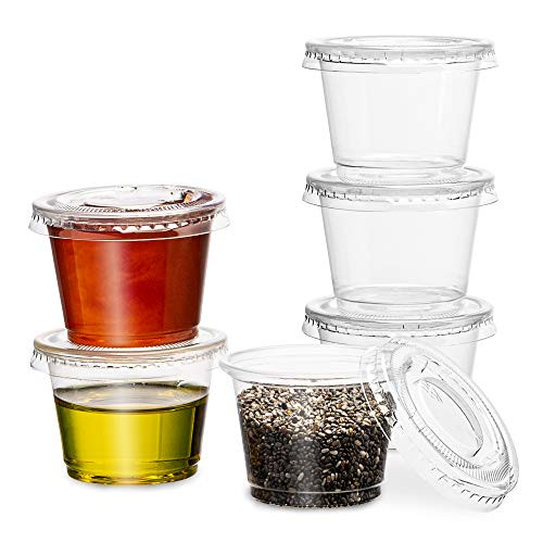 PlastiMade Clear Disposable Plastic Portion Cups With Lids (100 Sets - 1 Oz) - Disposable Condiment Cups  Sauce/Dip/Dressing Cups  Souffle Cups & Jello Shot Cups With Lids | Great Sampling Container