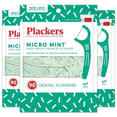 Plackers Micro Mint Dental Floss Picks  90 Count  Pack of 3