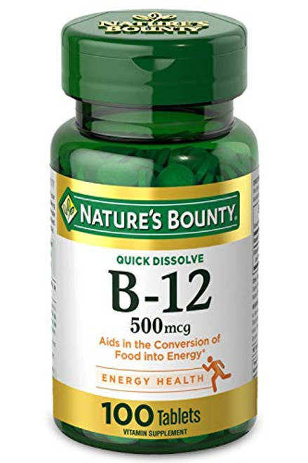 Vitamin B12 by Nature's Bounty  Quick Dissolve Vitamin Supplement  Supports Energy Metabolism and Nervous System Health  500mcg  100 Tablets