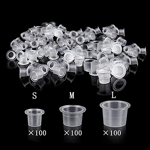 UPTATSUPPLY Tattoo Ink Cups 300Pcs Mixed Size Permanent Makeup Pigment Clear Holder Container Cap Tattoo Accessory