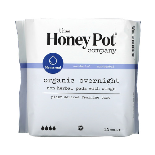 The Honey Pot Company  Non-Herbal Pads With Wings  Organic Overnight  12 Count