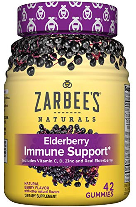 Zarbee's Naturals Elderberry Immune Support* with Vitamin C & Zinc  Natural Berry Flavor  42 Gummies